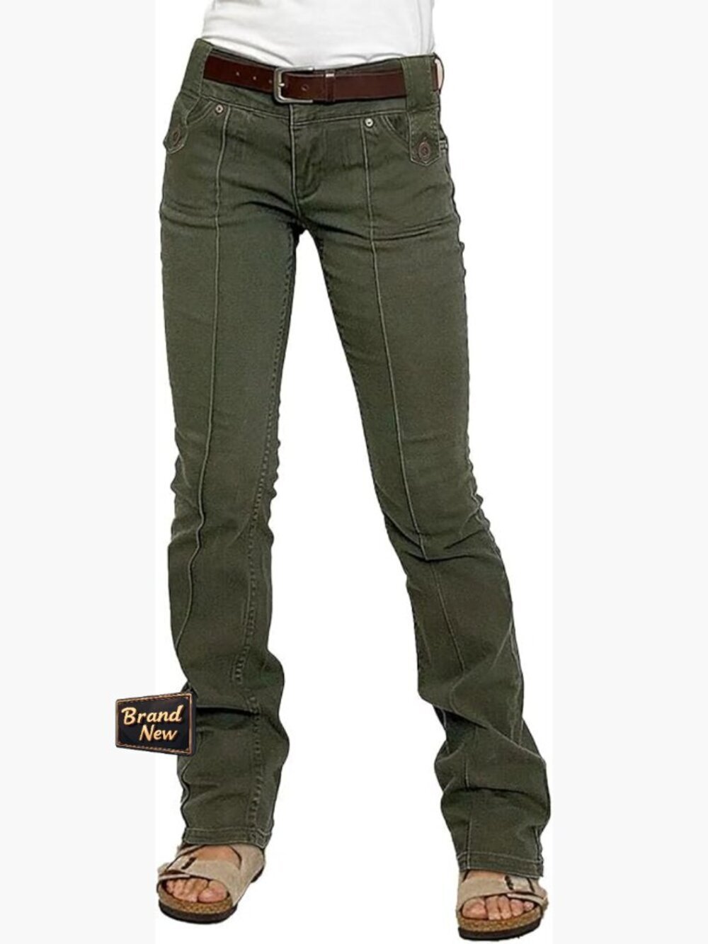 Mid Waist Bootcut Pants with Stitch Detail Flare Trendy